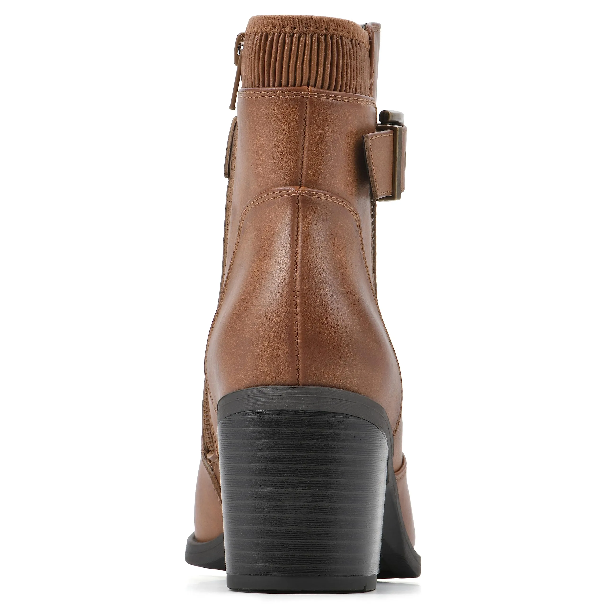 WHITE MOUNTAIN Women's Shoes Dessert Block Heel Bootie, Dk.Tan/Smooth, 6.5 M