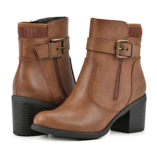 WHITE MOUNTAIN Women's Shoes Dessert Block Heel Bootie, Dk.Tan/Smooth, 6.5 M