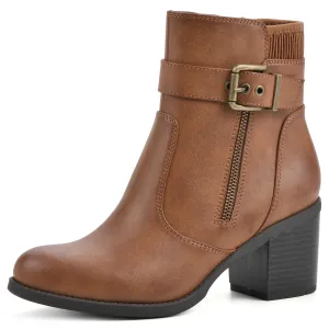 WHITE MOUNTAIN Women's Shoes Dessert Block Heel Bootie, Dk.Tan/Smooth, 6.5 M