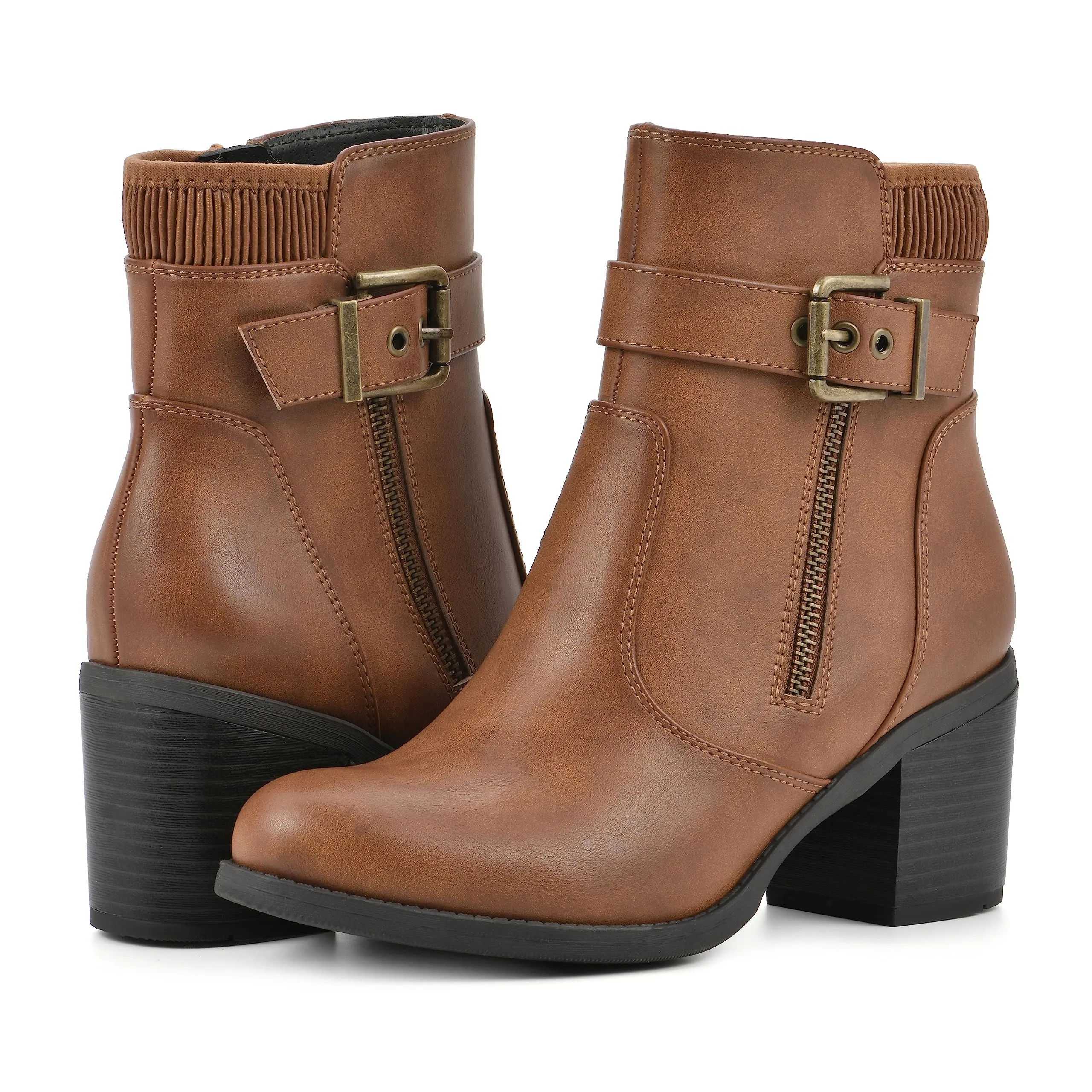WHITE MOUNTAIN Women's Shoes Dessert Block Heel Bootie, Dk.Tan/Smooth, 6.5 M