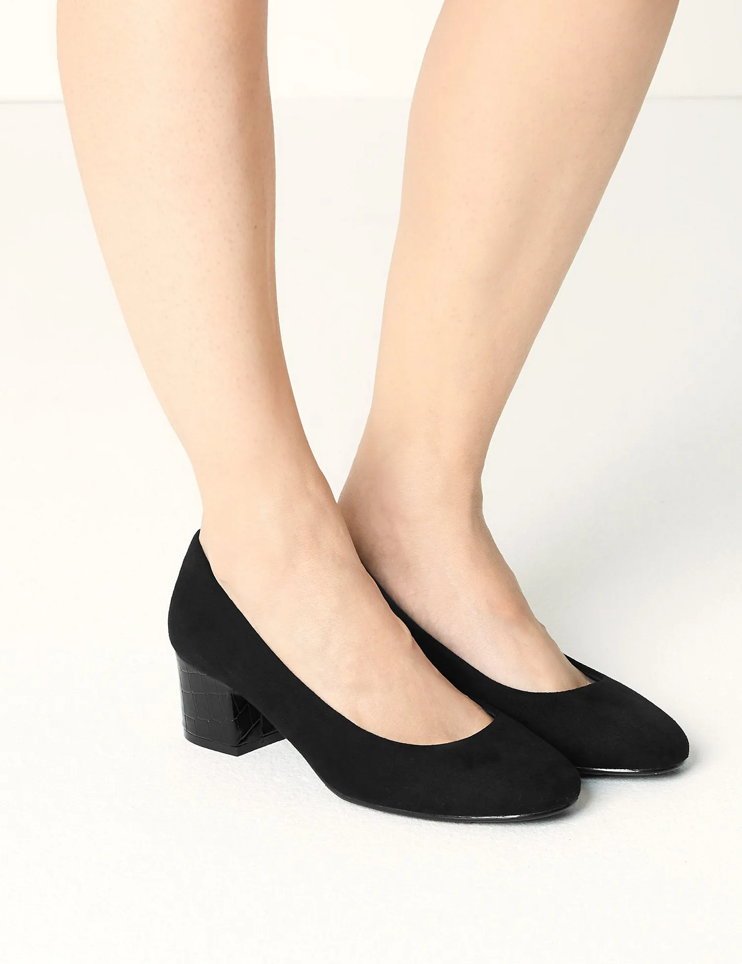 Wide Fit Block Heel Court Shoes