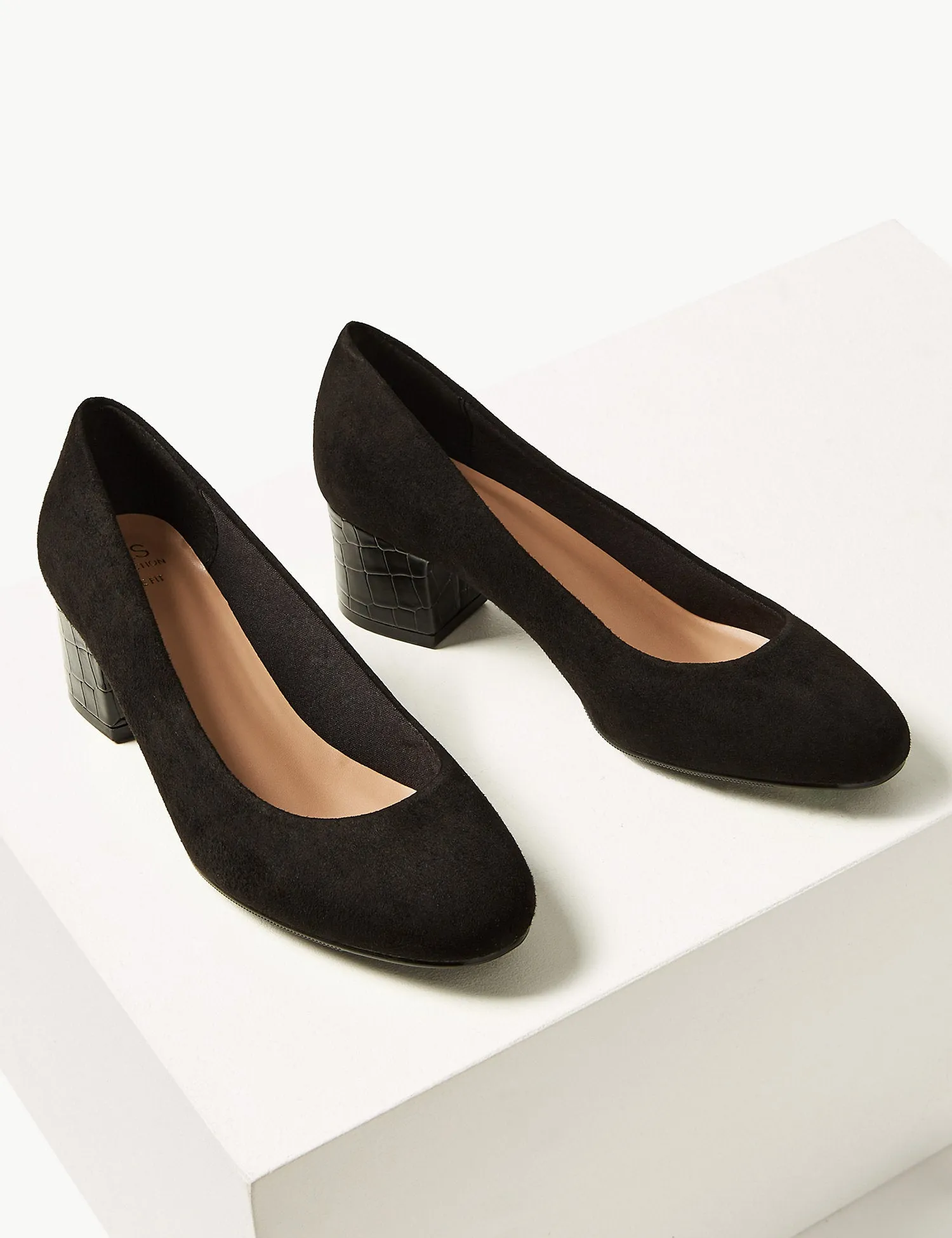 Wide Fit Block Heel Court Shoes