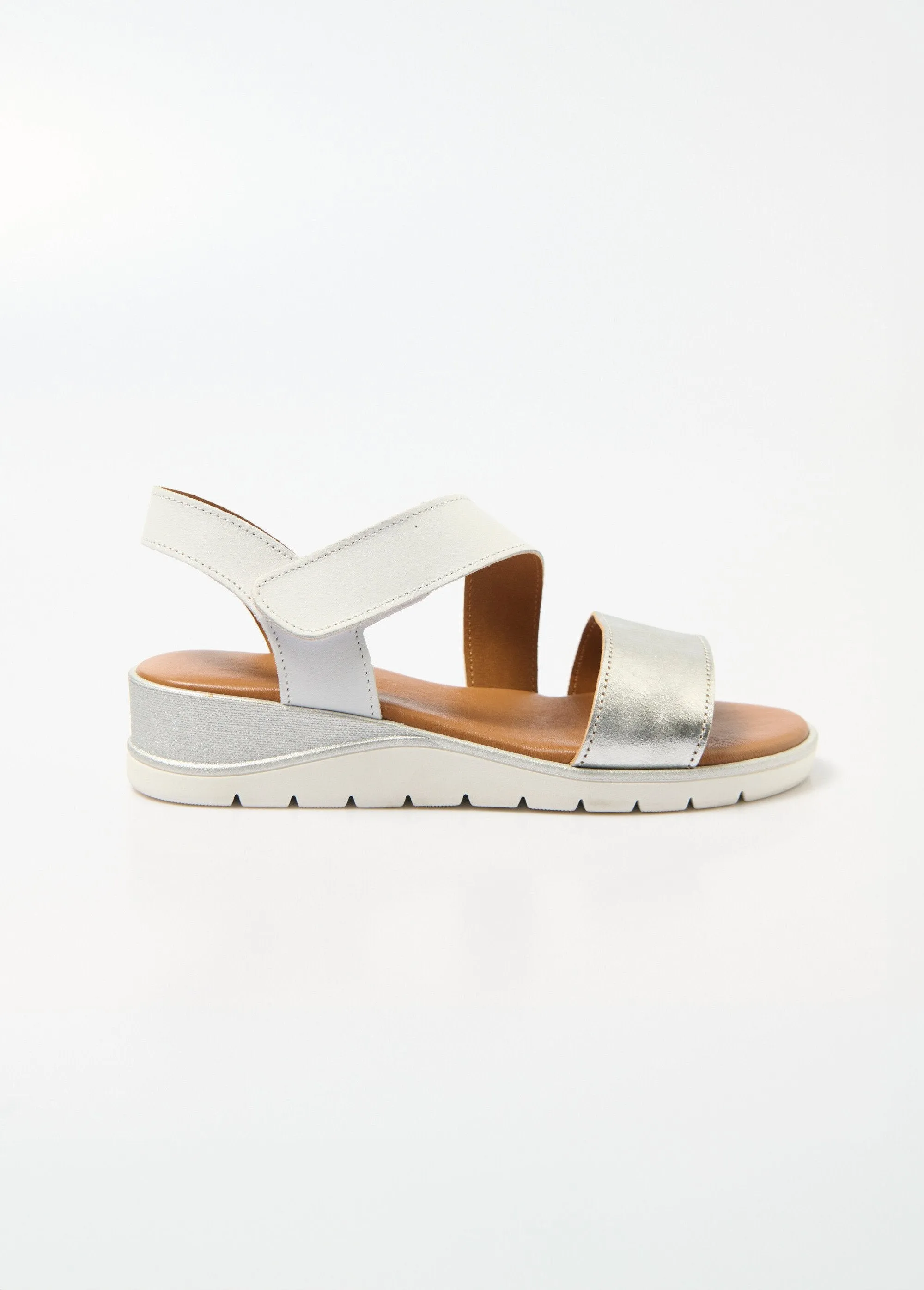 Wide width leather sandals with Velcro wedges