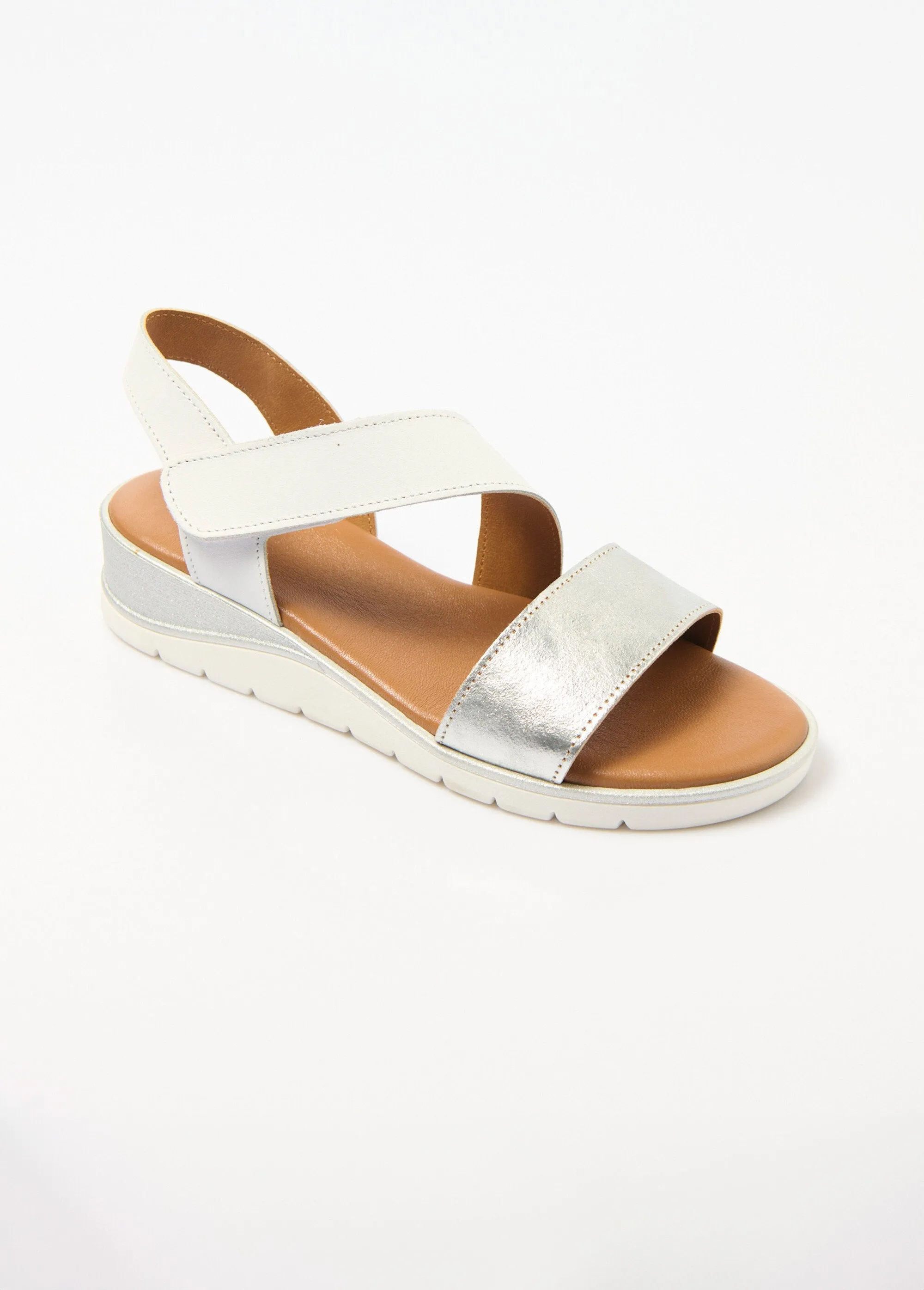 Wide width leather sandals with Velcro wedges