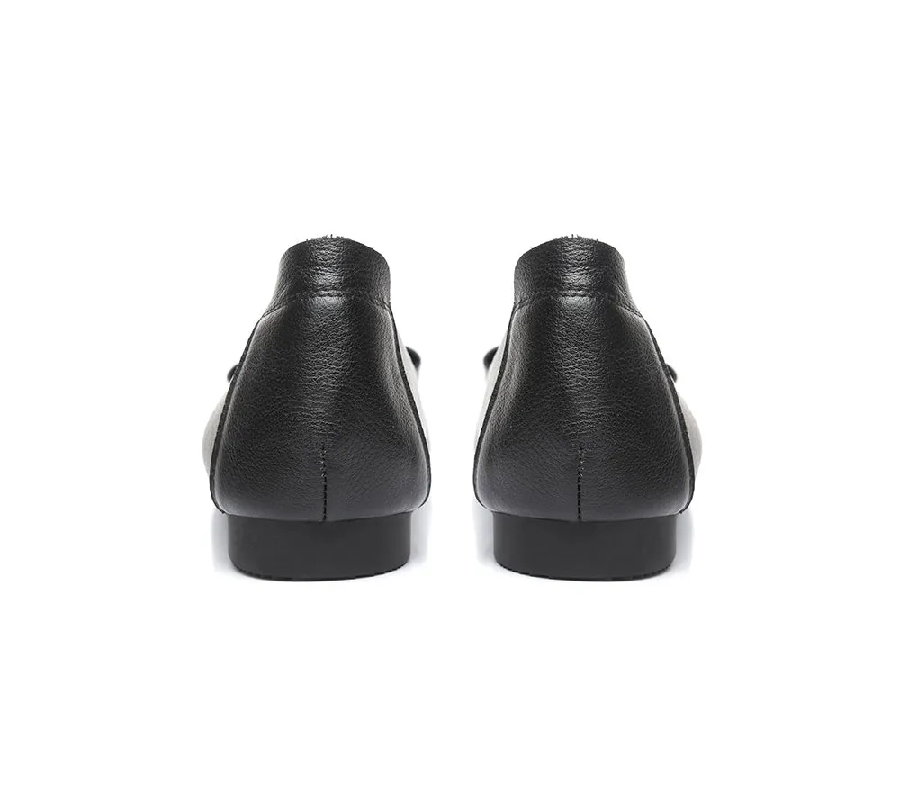 Women Leather Buckle Pointed Toe Ballet Flats Pari