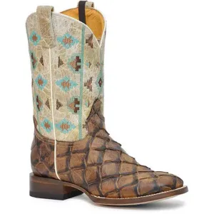 Women's Roper Big Fish Aztec CCS Pirarucu PRINT Hybrid Sole Boots Handcrafted Tan
