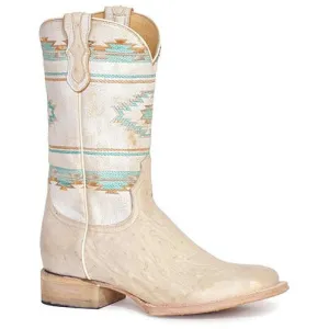 Women's Roper Opal Smooth Ostrich Hybrid Sole Exotic Boots Handcrafted Tan