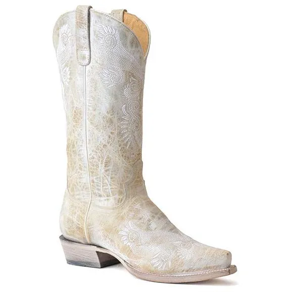 Women's Roper White Wedding Leather Boots Handcrafted White