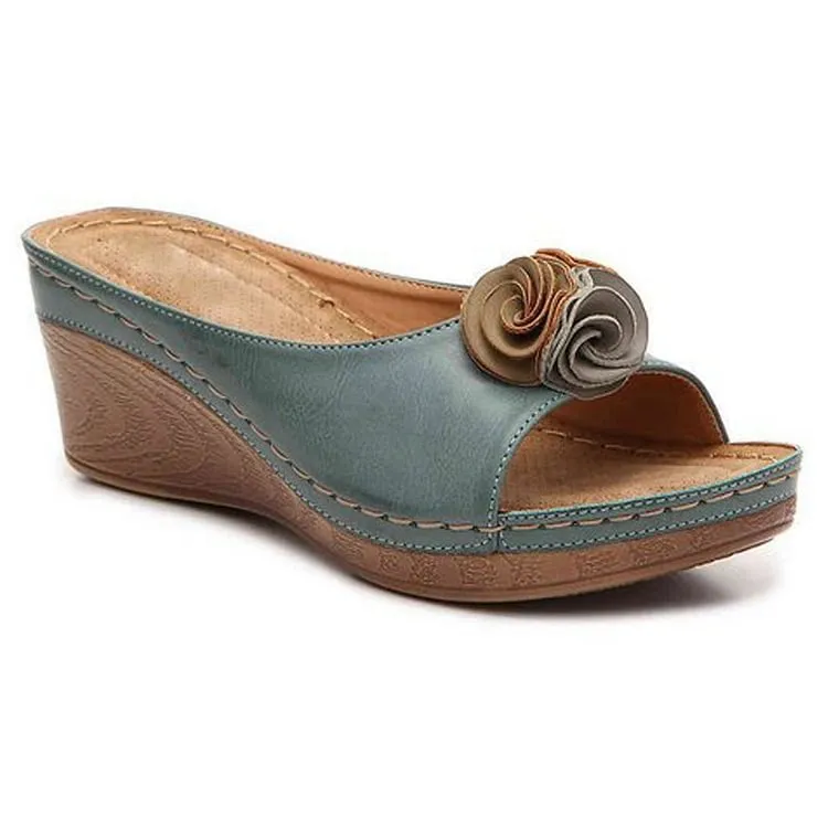 XYRIEL - ORTHOPEDIC LEATHER WEDGE SANDALS