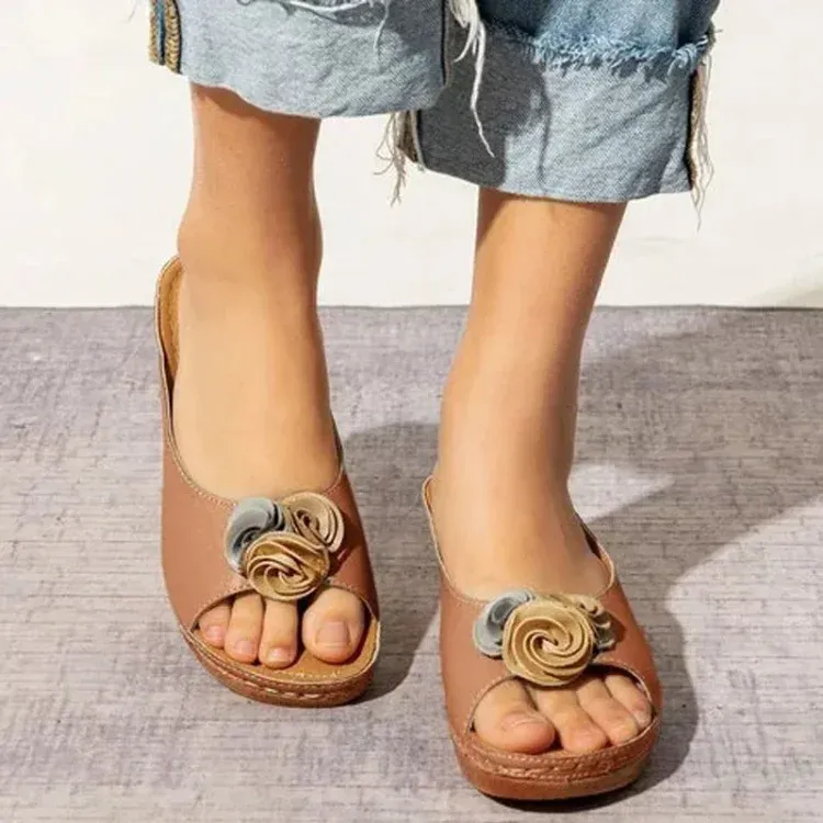 XYRIEL - ORTHOPEDIC LEATHER WEDGE SANDALS