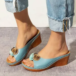 XYRIEL - ORTHOPEDIC LEATHER WEDGE SANDALS