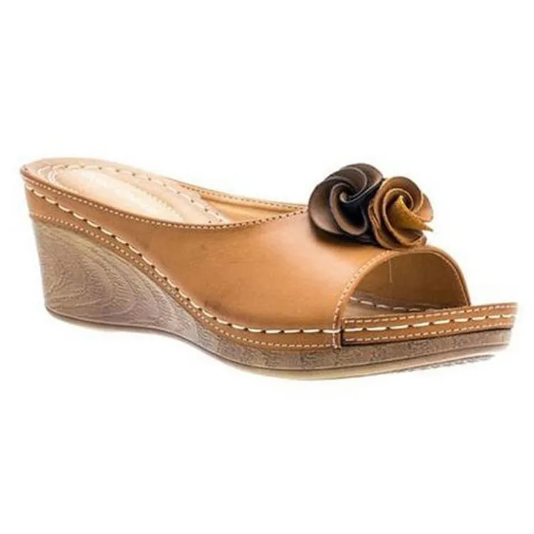 XYRIEL - ORTHOPEDIC LEATHER WEDGE SANDALS