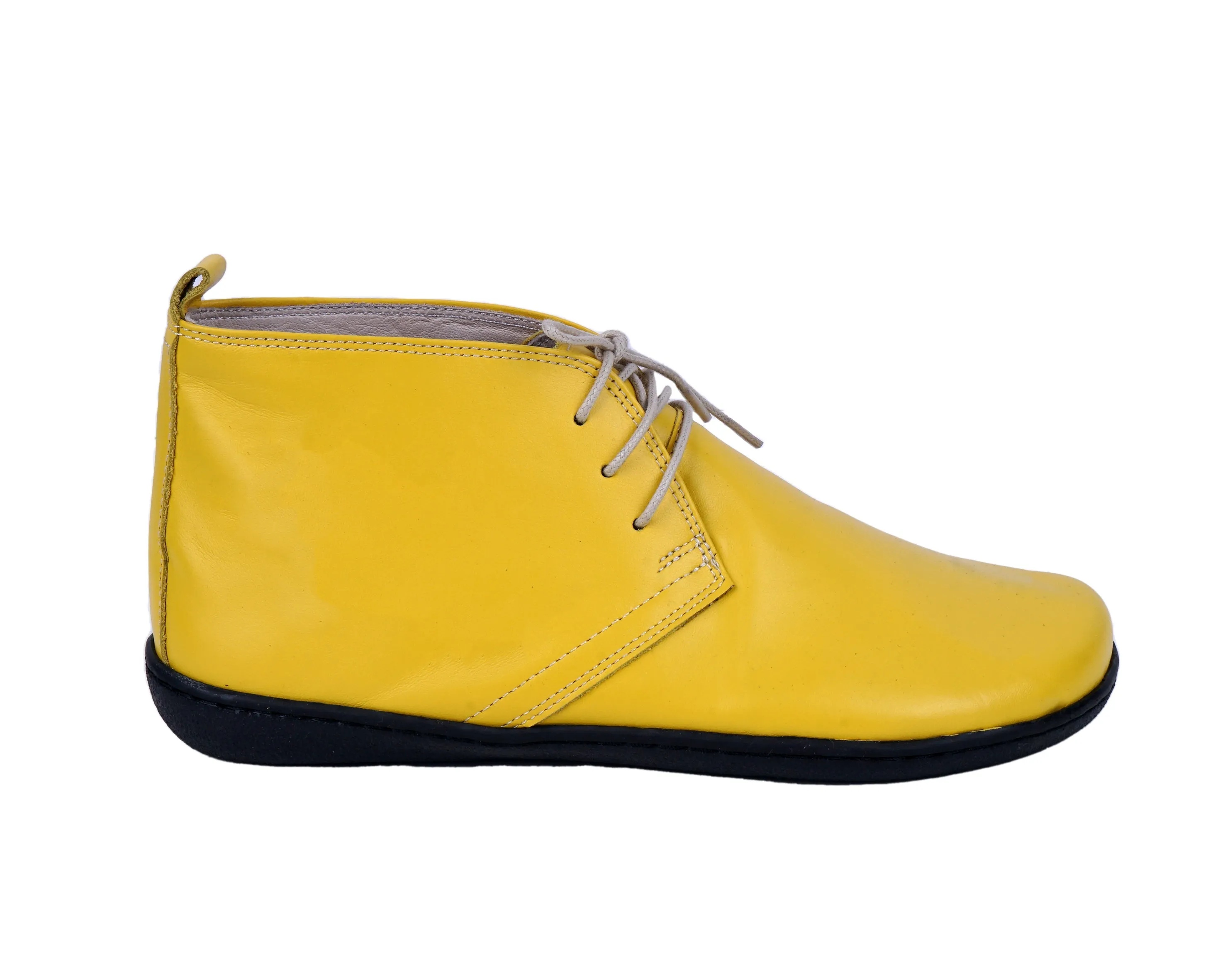 Yellow Ankle Boots Wide Barefoot Shoes Smooth Leather Handmade 6mm Rubber Outsole
