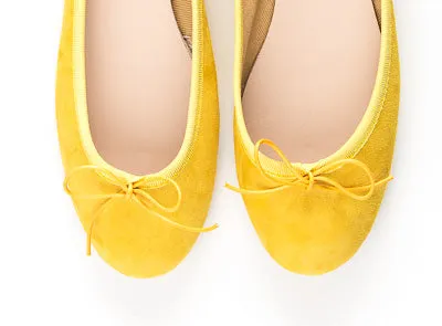 Yellow suede ballet flats