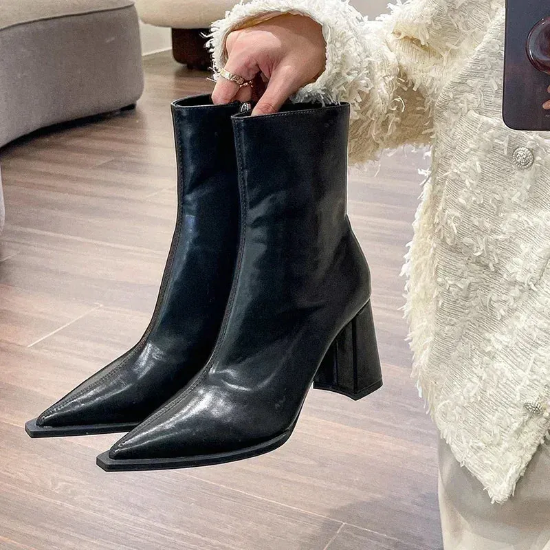 ZARA |  Pointed Toe Block Heel Ankle Boots