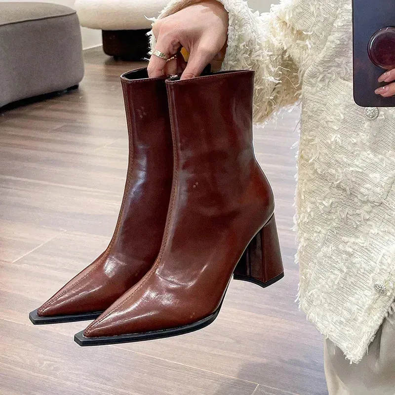 ZARA |  Pointed Toe Block Heel Ankle Boots