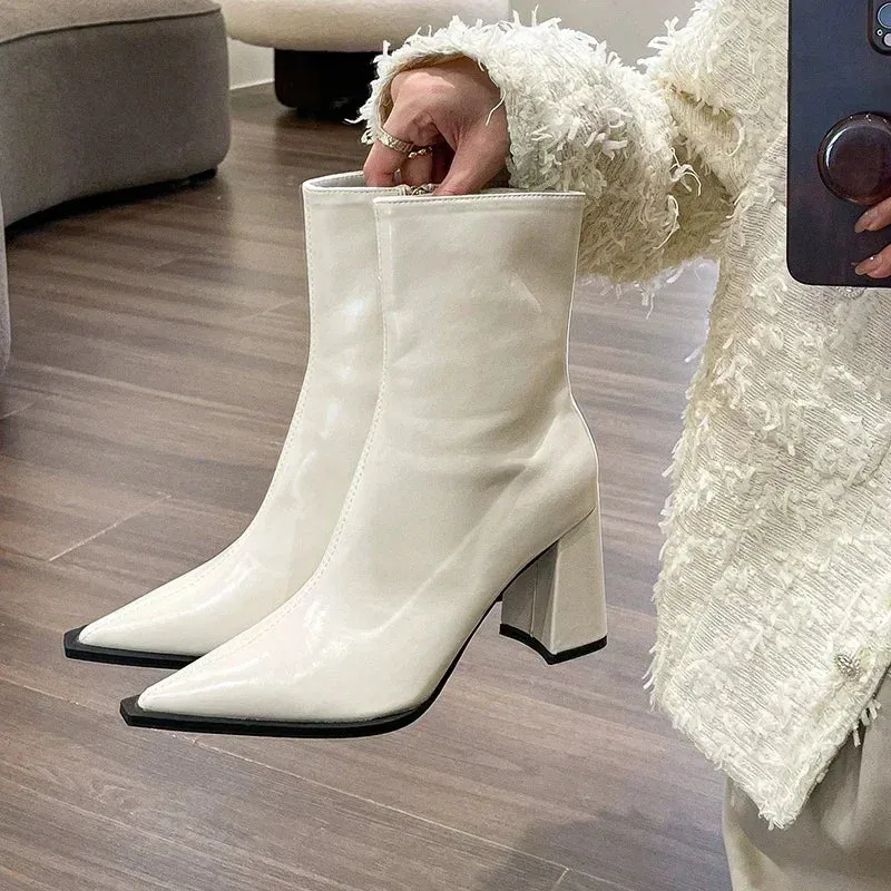 ZARA |  Pointed Toe Block Heel Ankle Boots