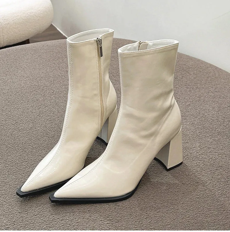 ZARA |  Pointed Toe Block Heel Ankle Boots
